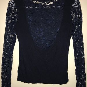Long Sleeve Navy Laced Blouse